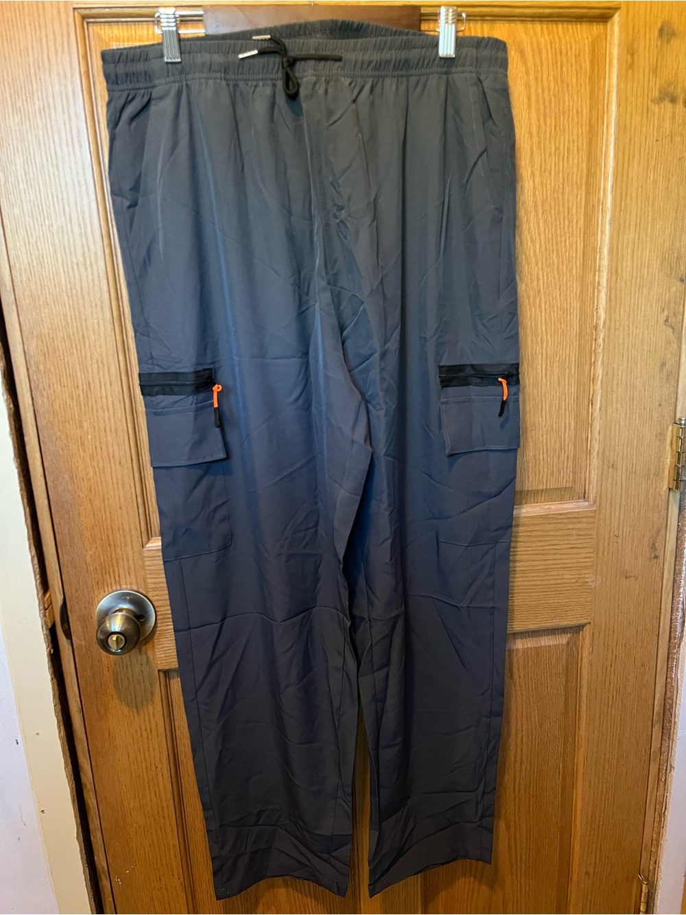 Men's Charcoal Cargo Pants with Orange Zip Accents